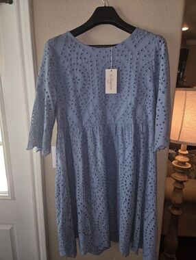 Le Ragazze Powder Blue Eyelet Midi Dress